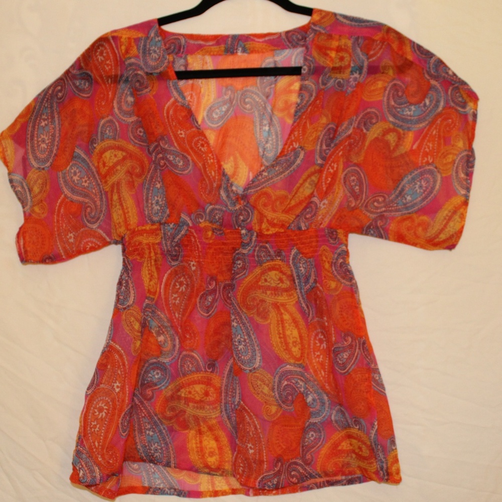 Bohemian Paisley Short Sleeve Swimsuit CoverUp S/M